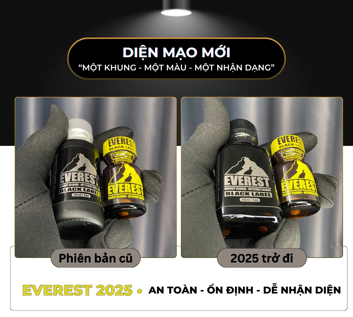 Điểm thay đổi mới lớn nhất của thương hiệu poppers Everest là ở dung tích 30ml: hình dạng chai được đổi từ tròn sang vuông, vỏ đen nhám thành nâu trơn.