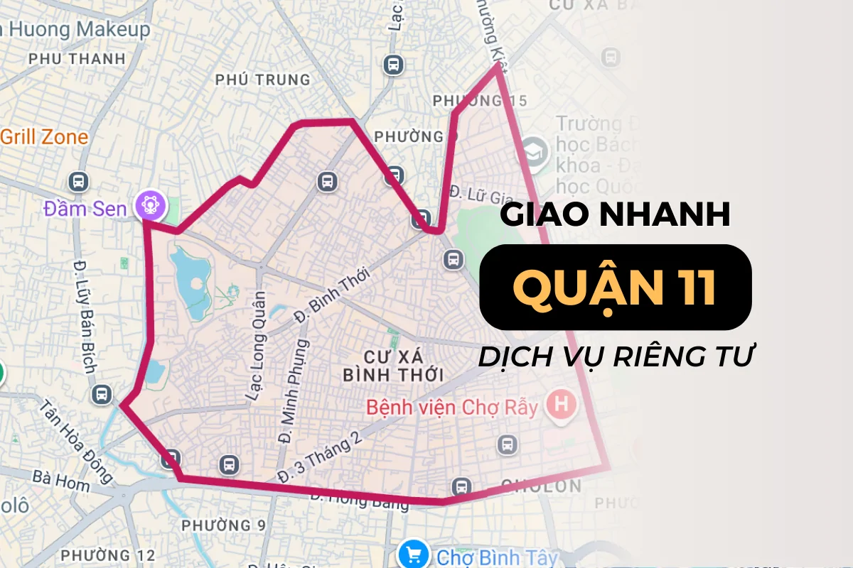 Bản đồ khu vực giao hàng của Poppers Việt Nam tại quận 11