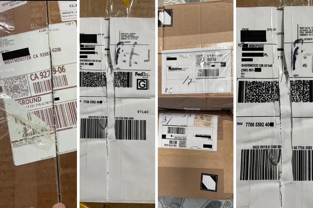 Hình ảnh bill nội địa Mỹ gửi về kho hàng Poppers Việt Nam, có tên người nhận trùng với chủ thương hiệu và địa chỉ Maps.