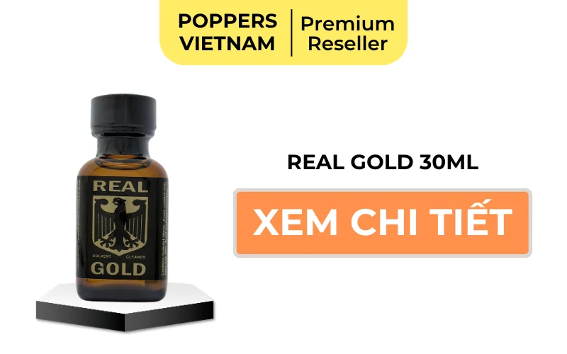 Nút button xem chi tiết chai popper Real Gold 30ml.