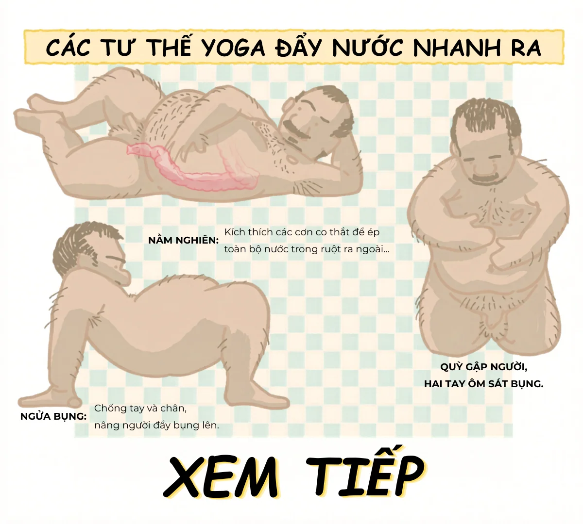 Hình ảnh minh hoạ chi tiết 3 tư thế Yoga giúp nước nhanh ra hơn.