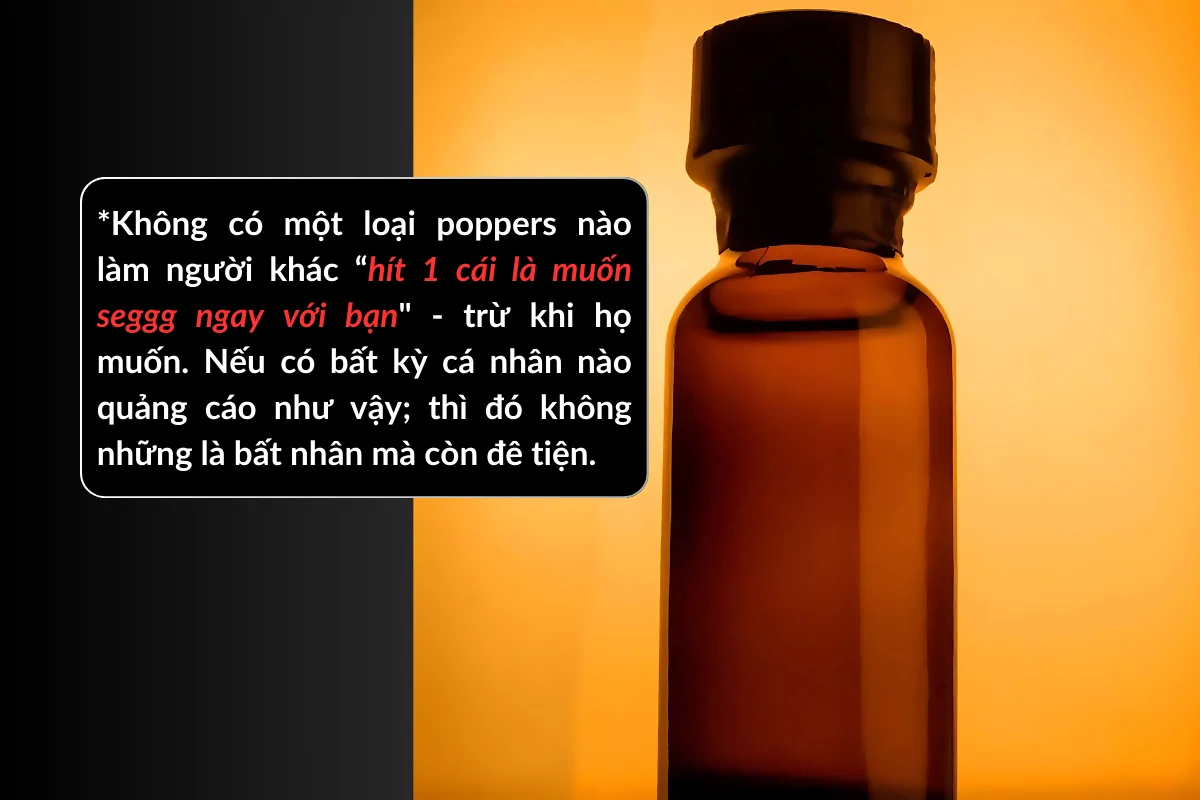 Hình ảnh cảnh báo về quảng cáo sai sự thật: Poppers không khiến ai “hít một cái là muốn làm tình ngay với bạn”.