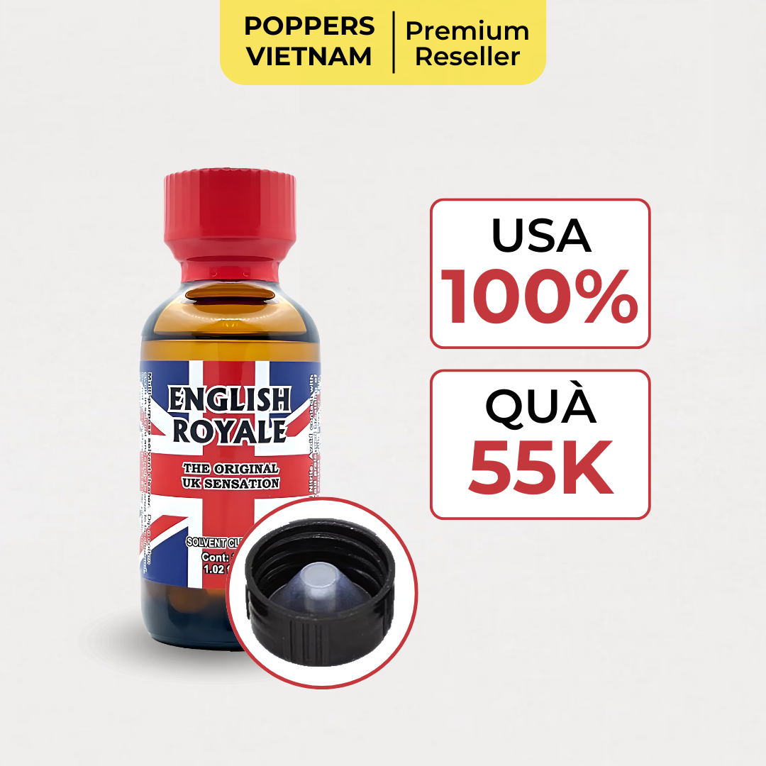 English Royal USA Popper 30ml với thiết kế phong cách quốc kỳ Anh, dung tích lớn 30ml, chuẩn Mỹ 100%, kèm quà tặng 55K.