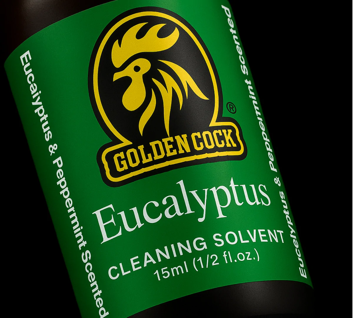 Cận cảnh nhãn chai Golden Cock Eucalyptus 15ml chính hãng Mỹ