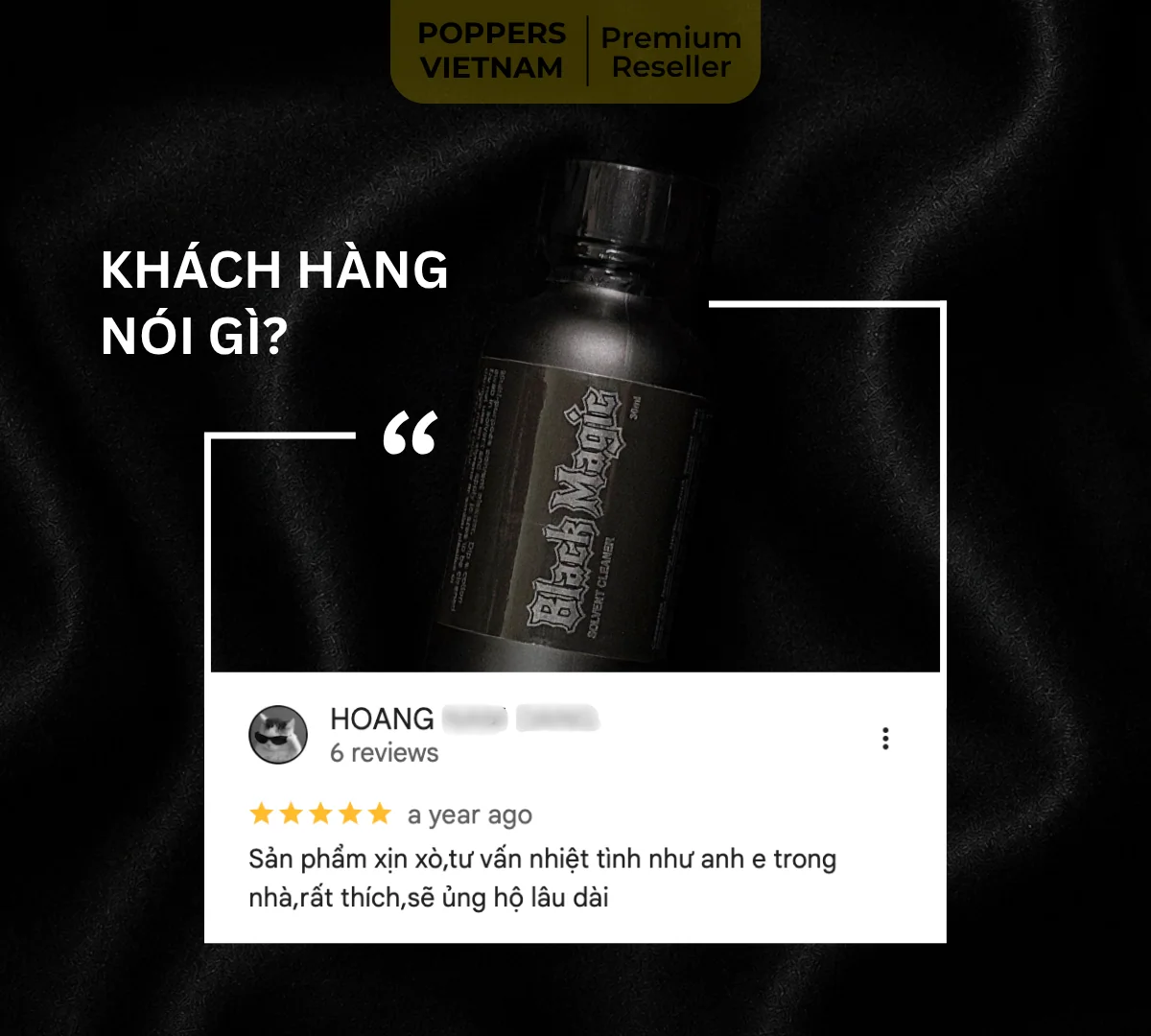 Chai popper Black Magic kèm đánh giá của khách Việt trên Google Maps