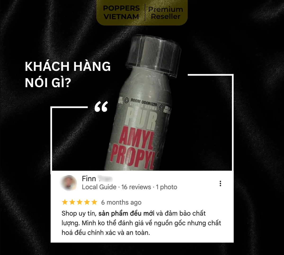 Hình ảnh chai popper đầu tiên trong danh sách tốt nhất: Jolt Propyl Amyl 25ml kèm feedback thực tế của khách hàng trên Google Maps.