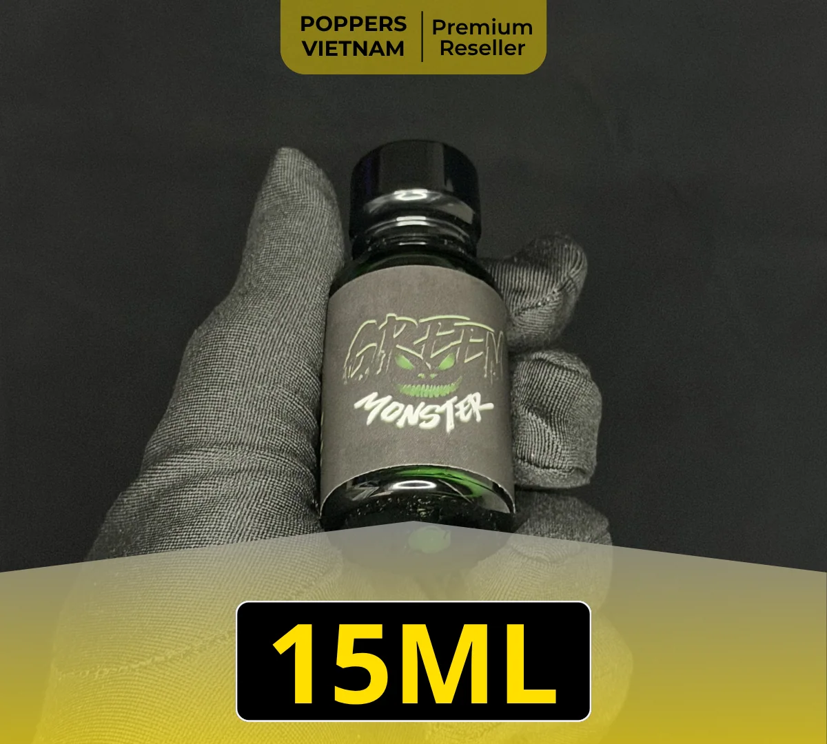 Hình ảnh là chai popper Green Monster với dung tích 15ml.