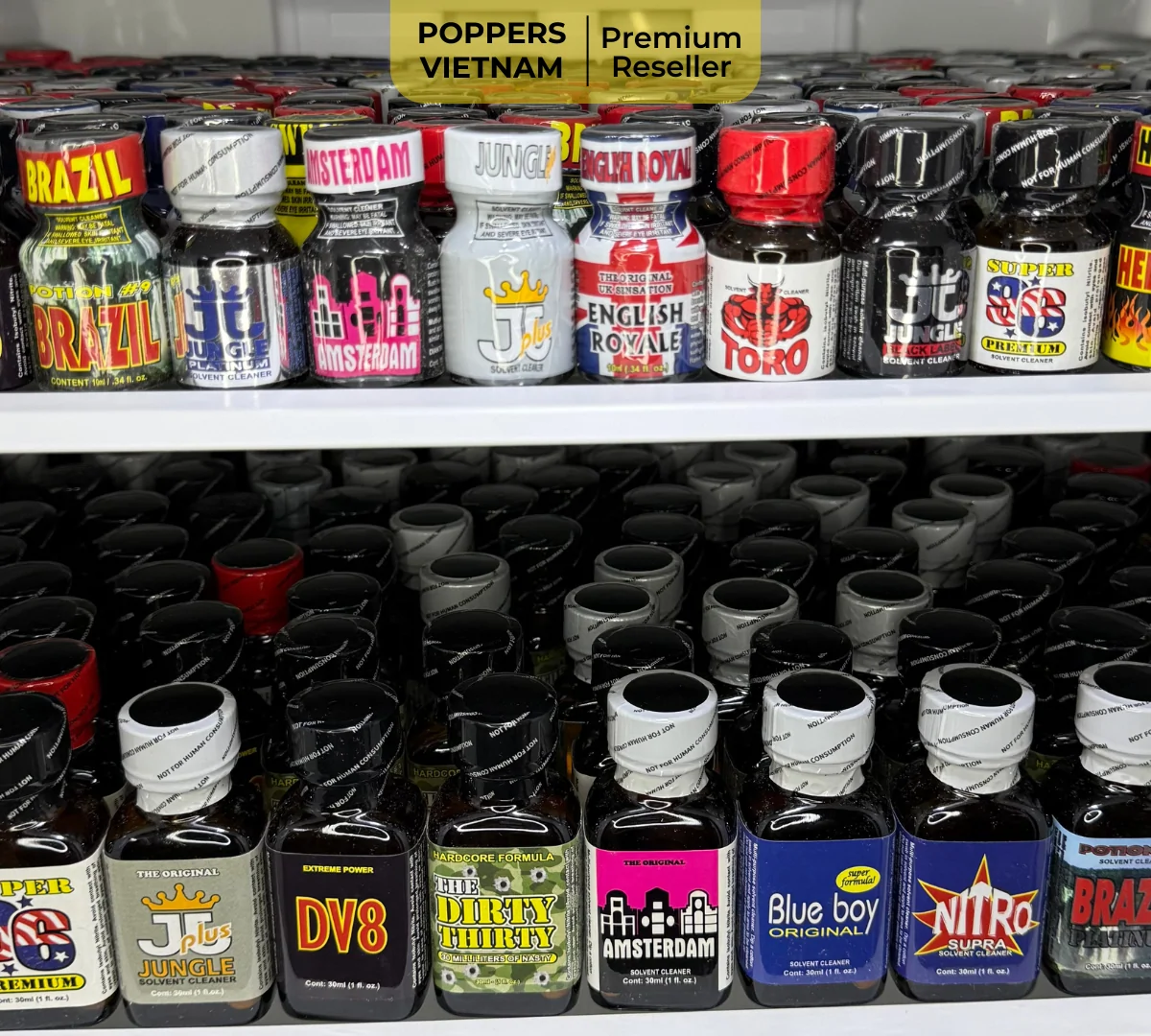 Poppers Vietnam official inventory warehouse, stocked with authentic, branded poppers.