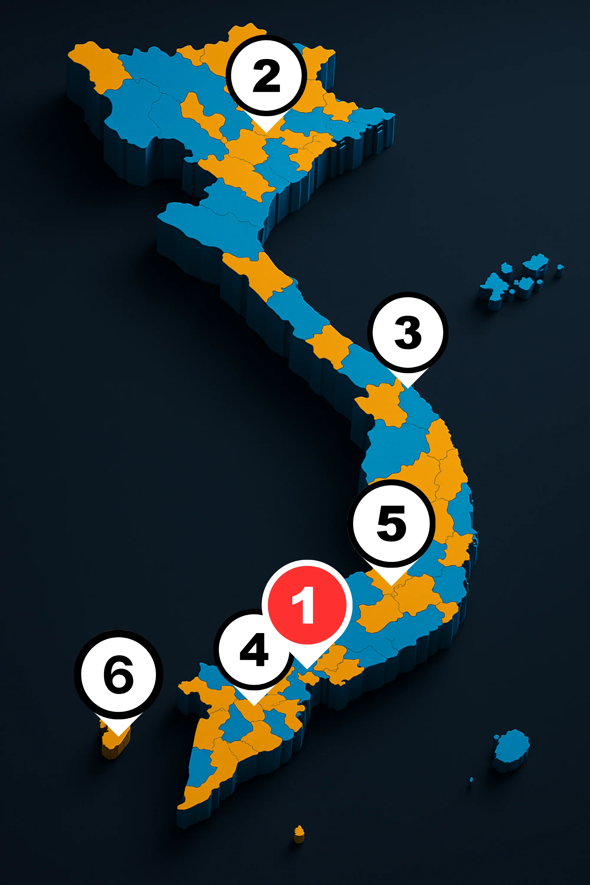 Image showing the locations of Poppers Vietnam branches across Vietnam, including: Can Tho, Phu Quoc, Ho Chi Minh City, Da Lat, Da Nang, and Hanoi.